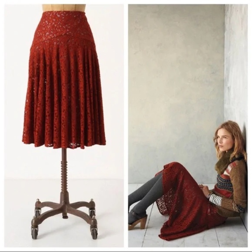 Moulinette Soeurs Nolana Lace Overlay Rust Orange Skirt Size 0 Anthropologie